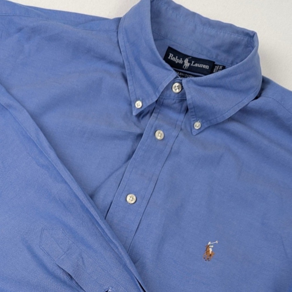Ralph Lauren Yarmouth Mens 17.5 34 Blue Cotton Pinpoint Oxford Button Down Shirt